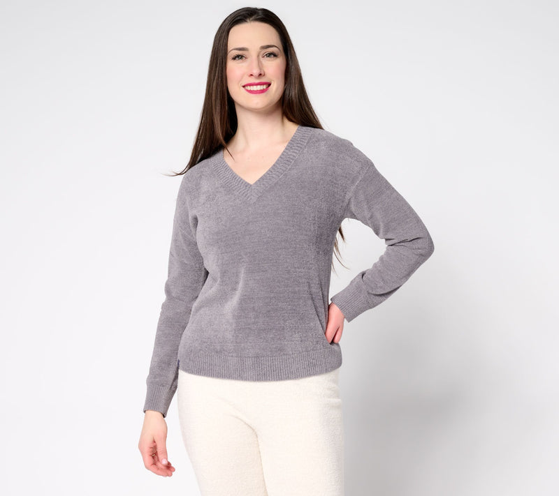 Barefoot Dreams CozyChic Ultra Lite Chevron Stitch V-Neck — View 8