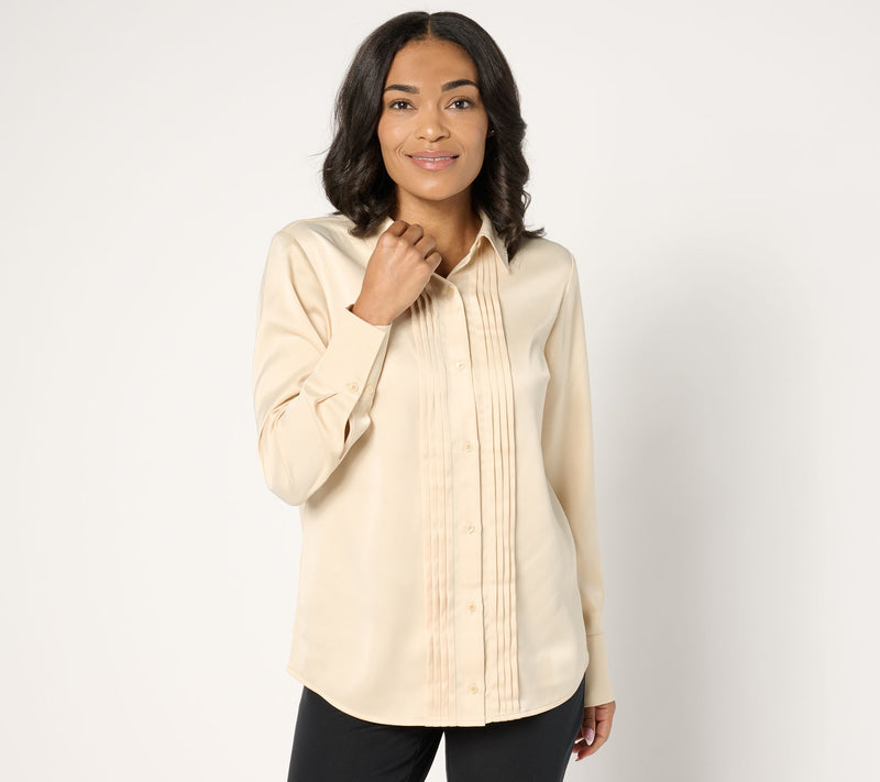 BEAUTIFUL by Lawrence Zarian Pintuck Detail Button-Front Shirt — View 12
