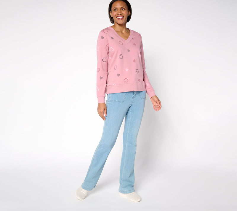 AnyBody Cozy Knit French Terry Heart Printed Pullover — View 5