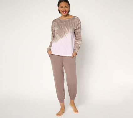 AnyBody Tall Cozy Knit Tie-Dye Top and Jogger Set