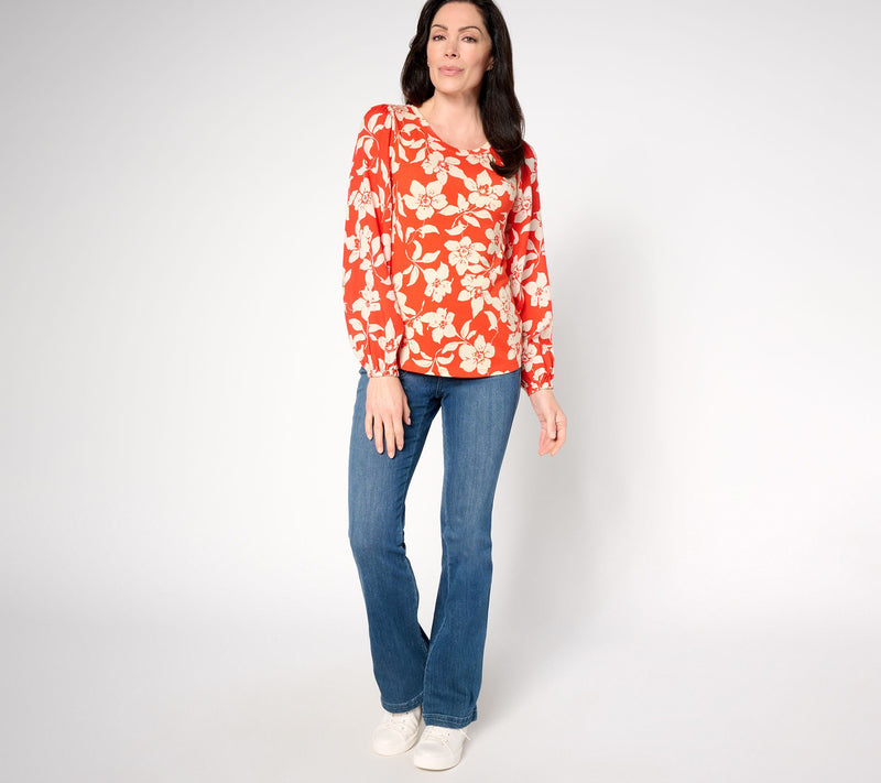 AnyBody Cozy Knit Mixed Media Printed Blouse — View 13