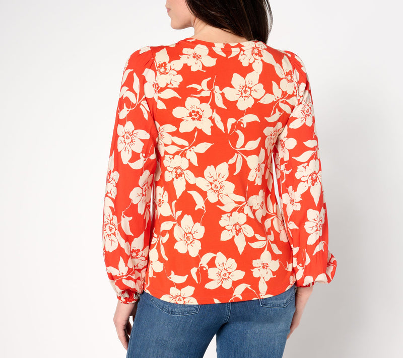 AnyBody Cozy Knit Mixed Media Printed Blouse — View 12