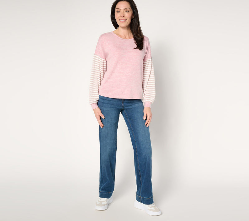 AnyBody Hacci Top with Lurex Striped Sleeve Puff Sleeve Top — View 13
