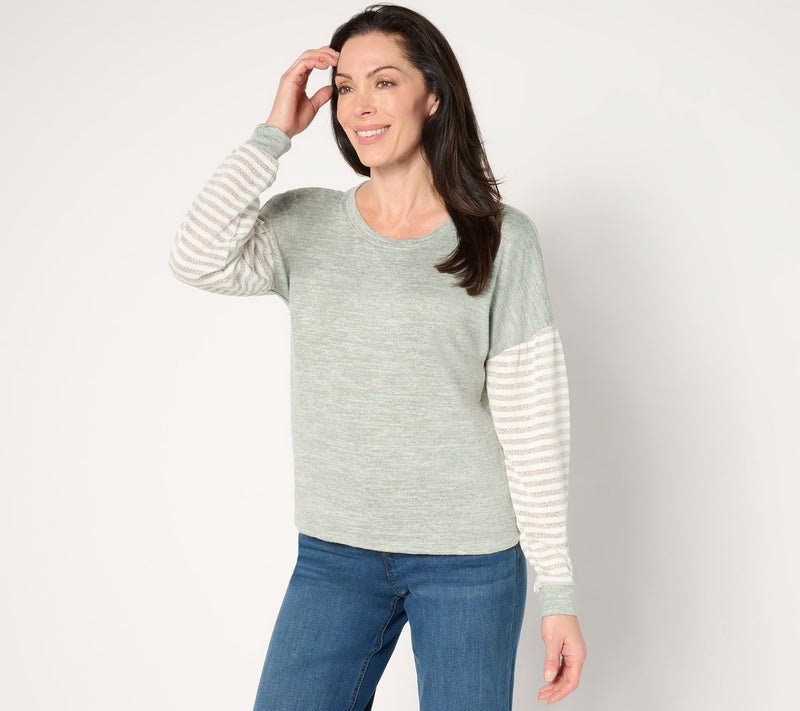 AnyBody Hacci Top with Lurex Striped Sleeve Puff Sleeve Top — View 5