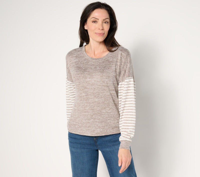 AnyBody Hacci Top with Lurex Striped Sleeve Puff Sleeve Top — View 9