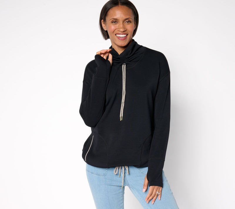 Belle by Kim Gravel ScubaLuxe Ruched Mock Neck w/ Pockets — View 9