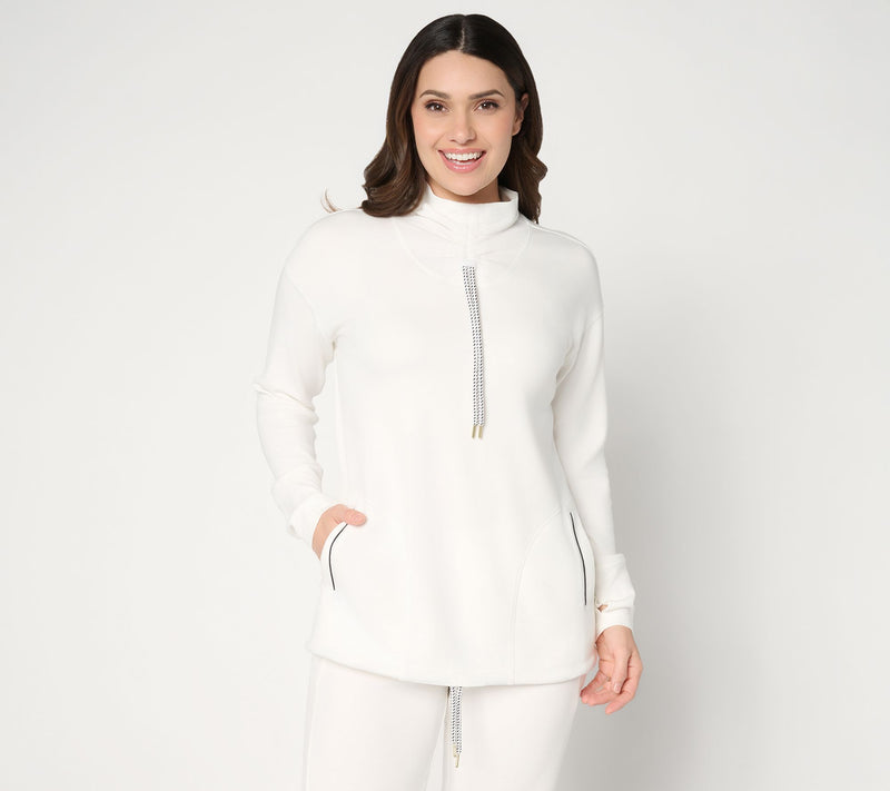 Belle by Kim Gravel ScubaLuxe Ruched Mock Neck w/ Pockets — View 19