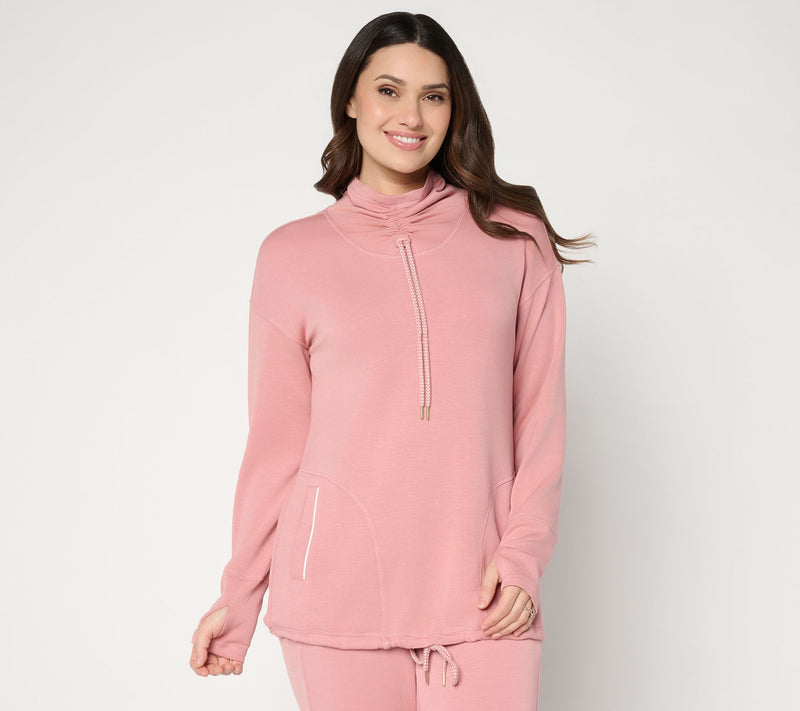 Belle by Kim Gravel ScubaLuxe Ruched Mock Neck w/ Pockets — View 20