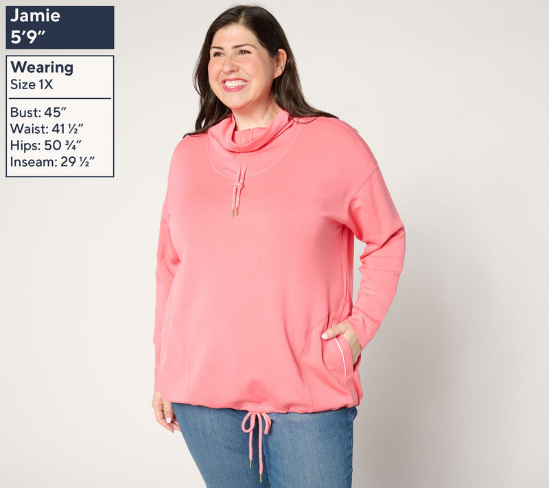 Belle by Kim Gravel ScubaLuxe Ruched Mock Neck w/ Pockets — View 10