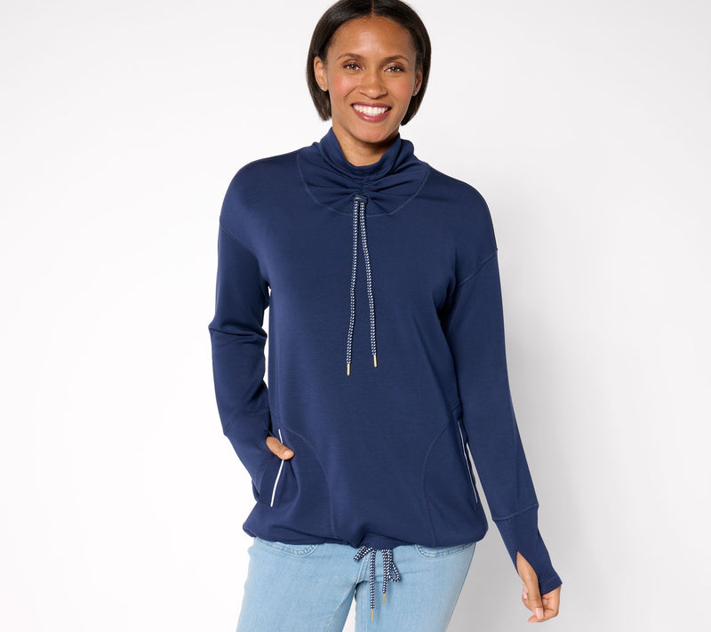 Belle by Kim Gravel ScubaLuxe Ruched Mock Neck w/ Pockets — View 5