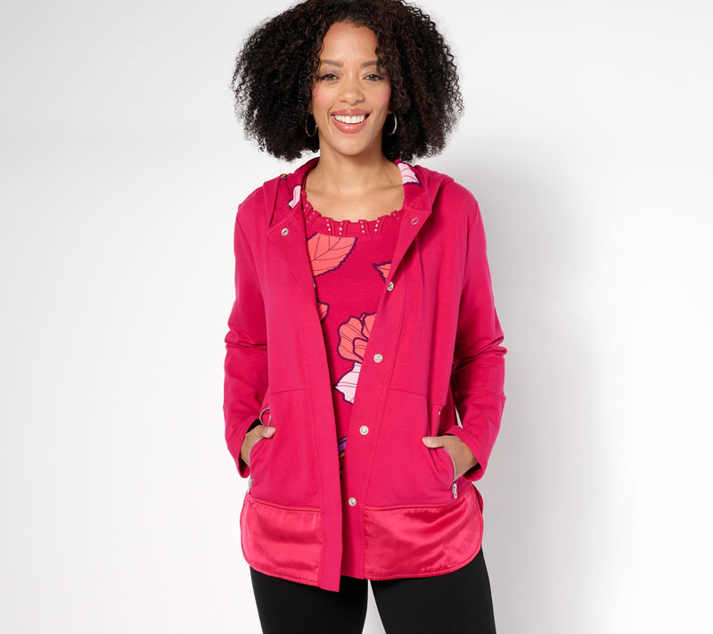 Sport Savvy French Terry and Satin Hooded Jacket — Main view