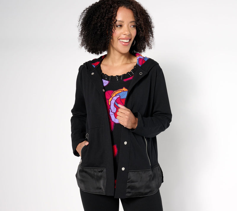 Sport Savvy French Terry and Satin Hooded Jacket — View 11