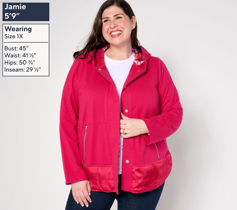 Sport Savvy French Terry and Satin Hooded Jacket — View 2