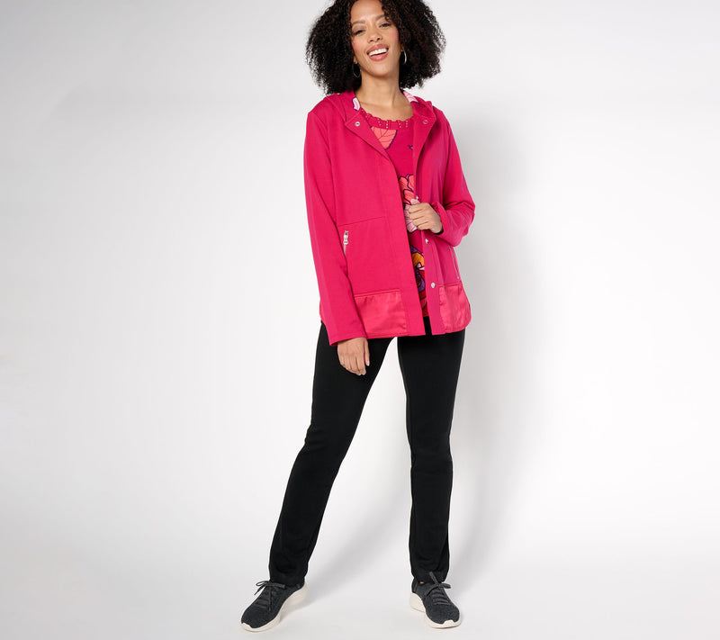 Sport Savvy French Terry and Satin Hooded Jacket — View 5