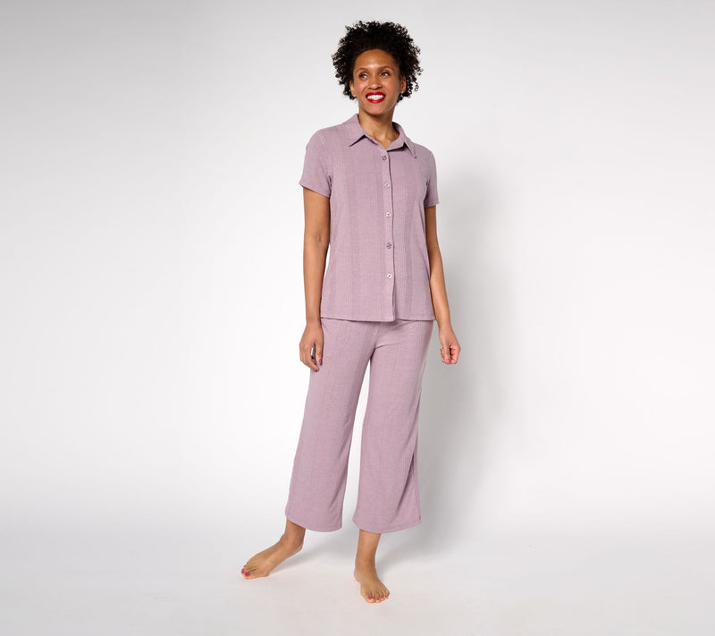 Carole Hochman Ribbed Button Front 2pc Lounge Set — View 9
