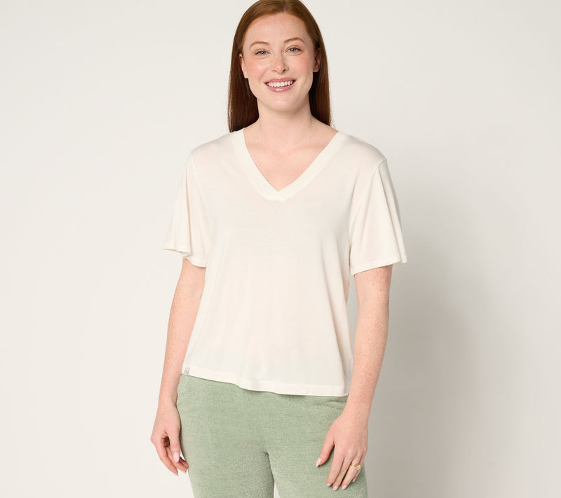 Barefoot Dreams Modal Drapey Double V-Neck Tee — View 10