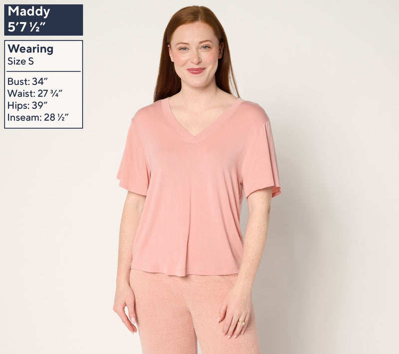 Barefoot Dreams Modal Drapey Double V-Neck Tee — View 2