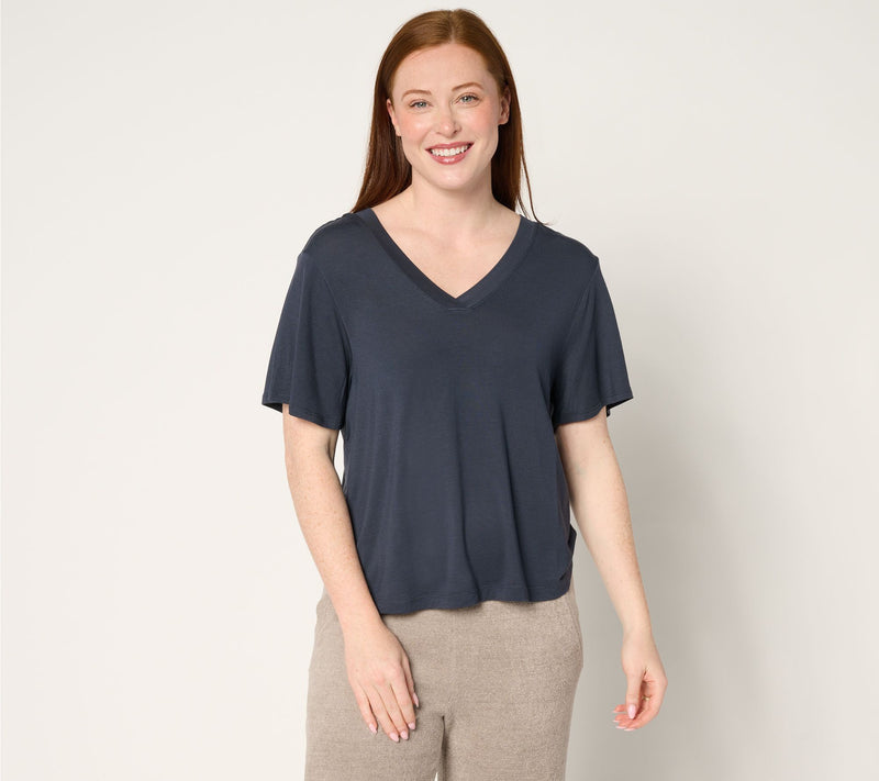 Barefoot Dreams Modal Drapey Double V-Neck Tee — Main view