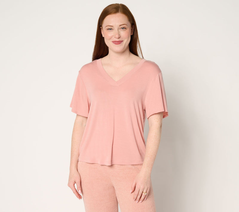 Barefoot Dreams Modal Drapey Double V-Neck Tee — View 12