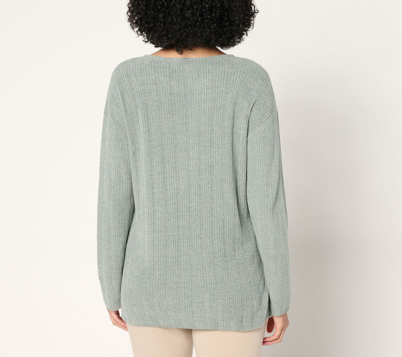 Barefoot Dreams CozyChic Ultra Lite Variegated Rib Tie Tunic — View 5