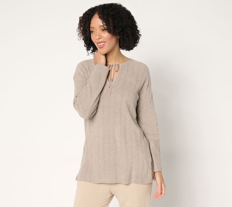 Barefoot Dreams CozyChic Ultra Lite Variegated Rib Tie Tunic — View 12