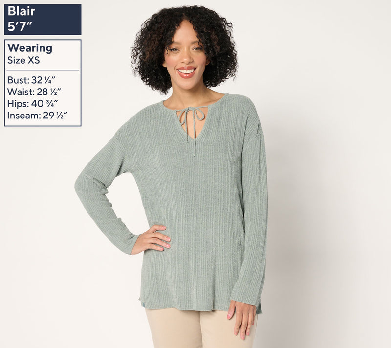 Barefoot Dreams CozyChic Ultra Lite Variegated Rib Tie Tunic — View 4