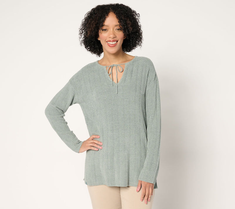 Barefoot Dreams CozyChic Ultra Lite Variegated Rib Tie Tunic — View 14
