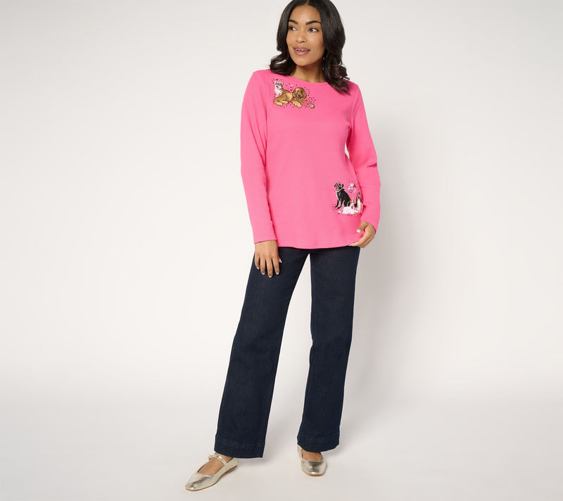 Quacker Factory Valentine Pet Waffle Long Sleeve Top — View 5
