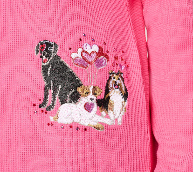 Quacker Factory Valentine Pet Waffle Long Sleeve Top — View 6