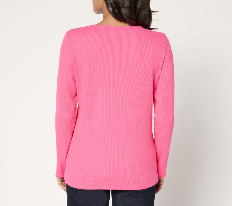 Quacker Factory Valentine Pet Waffle Long Sleeve Top — View 4