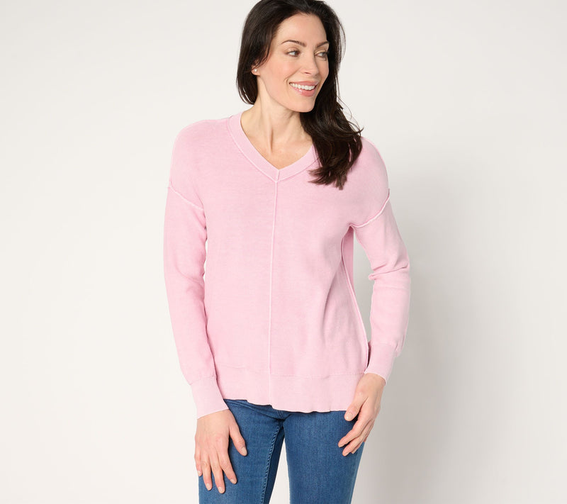 Women with Control 100% Cotton Sweater with Wash Effect — View 9
