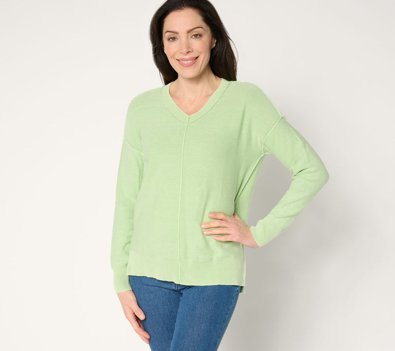 Women with Control 100% Cotton Sweater with Wash Effect — View 3