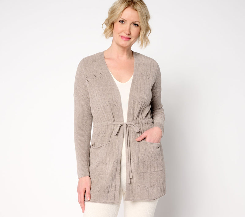 Barefoot Dreams CozyChic Ultra Lite Diamond Pointelle Tie Cardigan — View 3