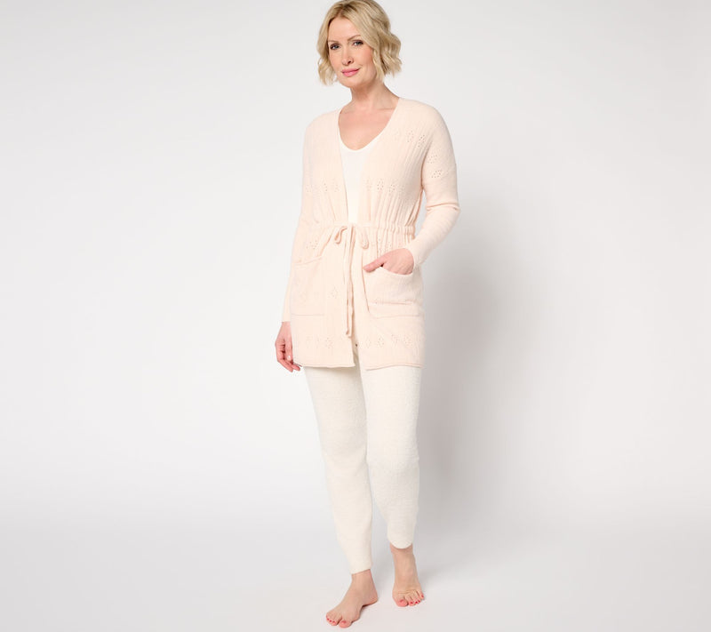 Barefoot Dreams CozyChic Ultra Lite Diamond Pointelle Tie Cardigan — View 14