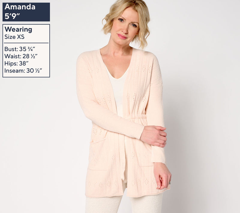 Barefoot Dreams CozyChic Ultra Lite Diamond Pointelle Tie Cardigan — View 12