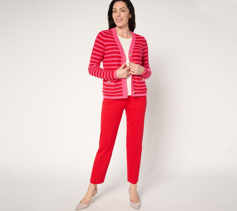 Isaac Mizrahi Live! Striped Button-Front Sweater Cardigan — View 15