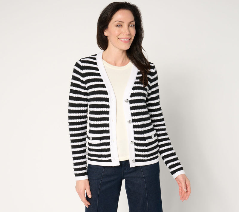 Isaac Mizrahi Live! Striped Button-Front Sweater Cardigan — View 5