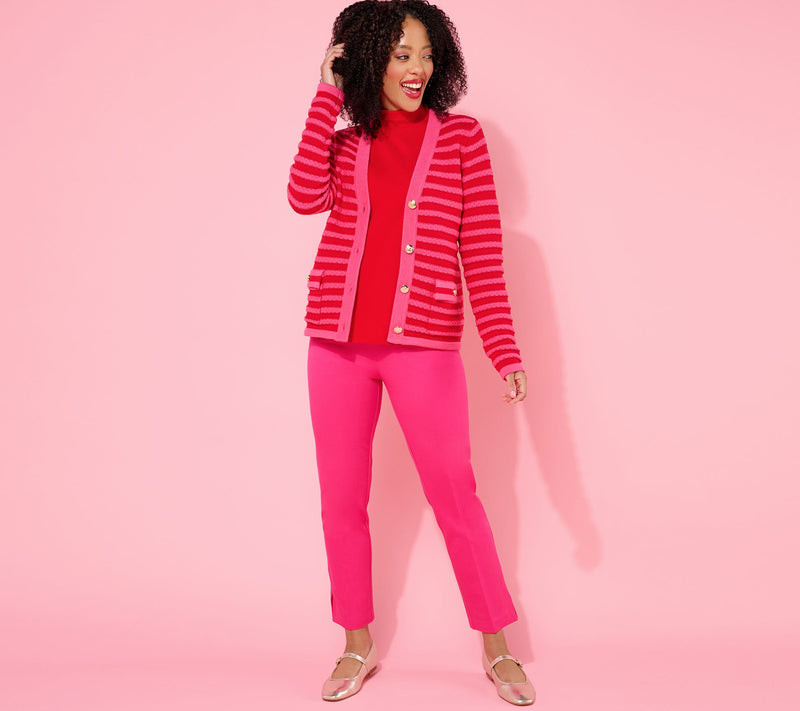 Isaac Mizrahi Live! Striped Button-Front Sweater Cardigan — View 18