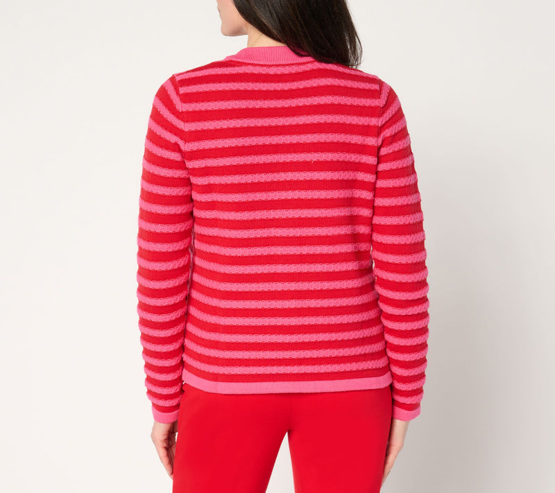 Isaac Mizrahi Live! Striped Button-Front Sweater Cardigan — View 14