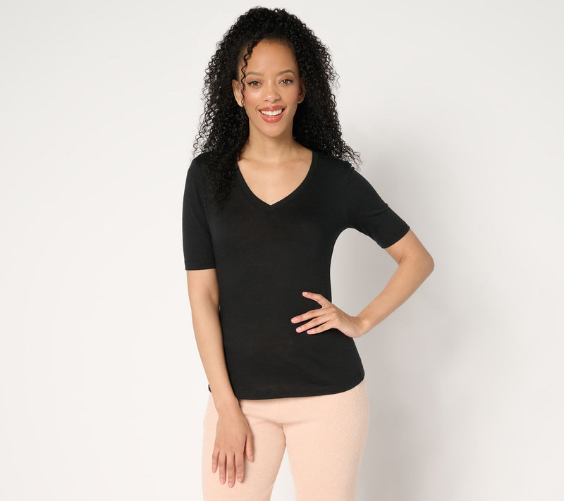 Barefoot Dreams Slub Burnout V-Neck Tee — View 13