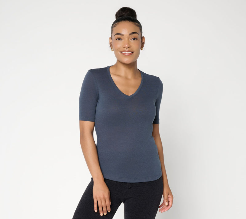 Barefoot Dreams Slub Burnout V-Neck Tee — View 3
