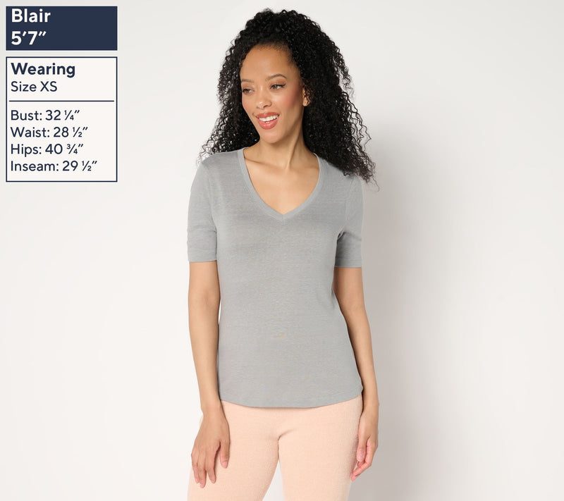 Barefoot Dreams Slub Burnout V-Neck Tee — View 5