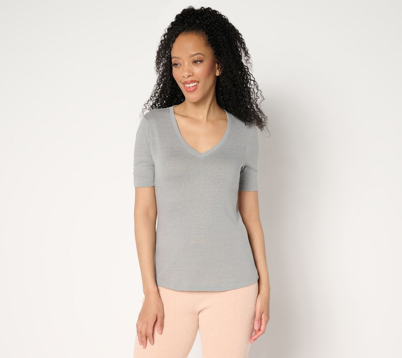 Barefoot Dreams Slub Burnout V-Neck Tee — View 15