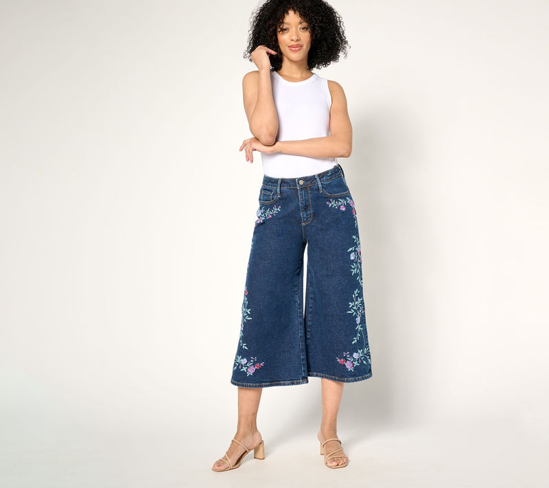 Driftwood Jeans Amie Embroidered Culotte Jean - Bold Blossom — View 5