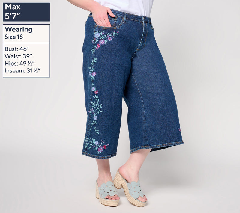Driftwood Jeans Amie Embroidered Culotte Jean - Bold Blossom — View 2