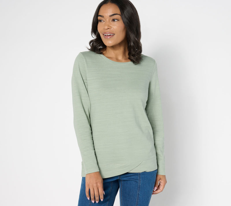 Denim & Co. Active Textured Cotton Pullover with Crossover Hem — View 7
