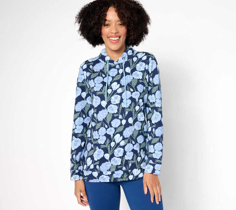 Denim & Co. Active Textured Cotton Funnel Neck Pullover — Main view
