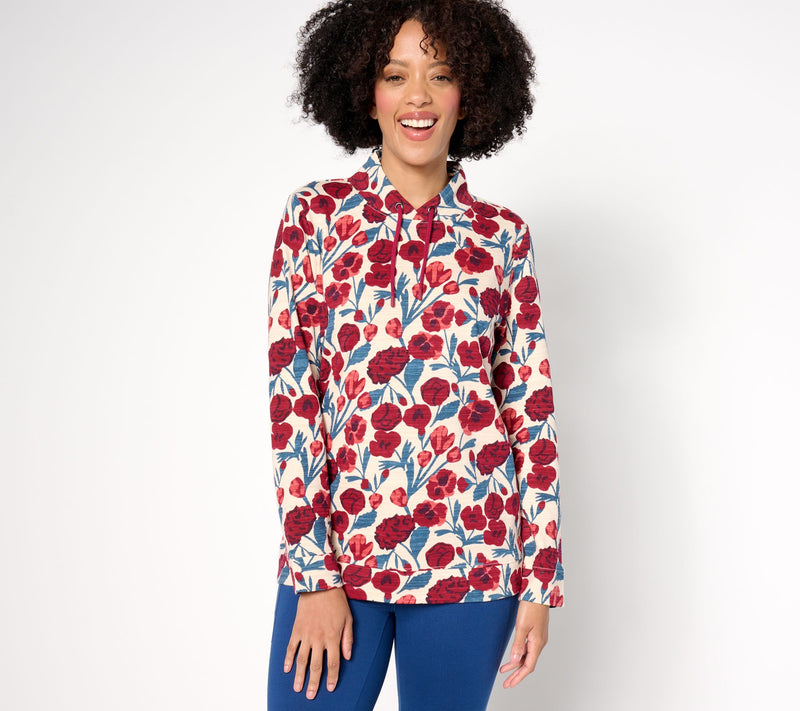 Denim & Co. Active Textured Cotton Funnel Neck Pullover — View 7