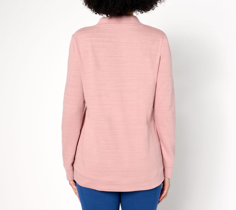Denim & Co. Active Textured Cotton Funnel Neck Pullover — View 12