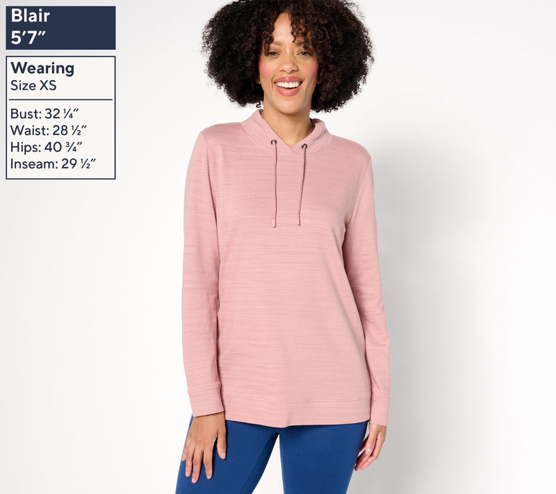 Denim & Co. Active Textured Cotton Funnel Neck Pullover — View 11